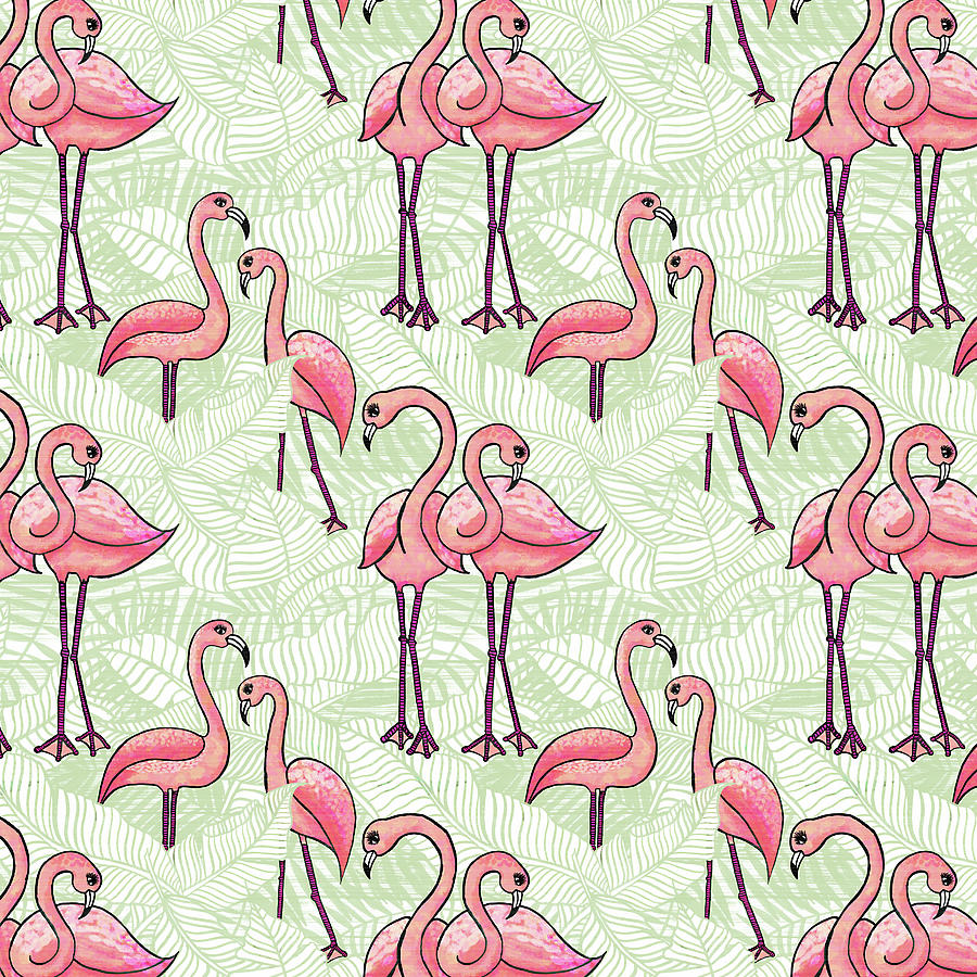 Flamingo Pattern Painting by Jen Montgomery