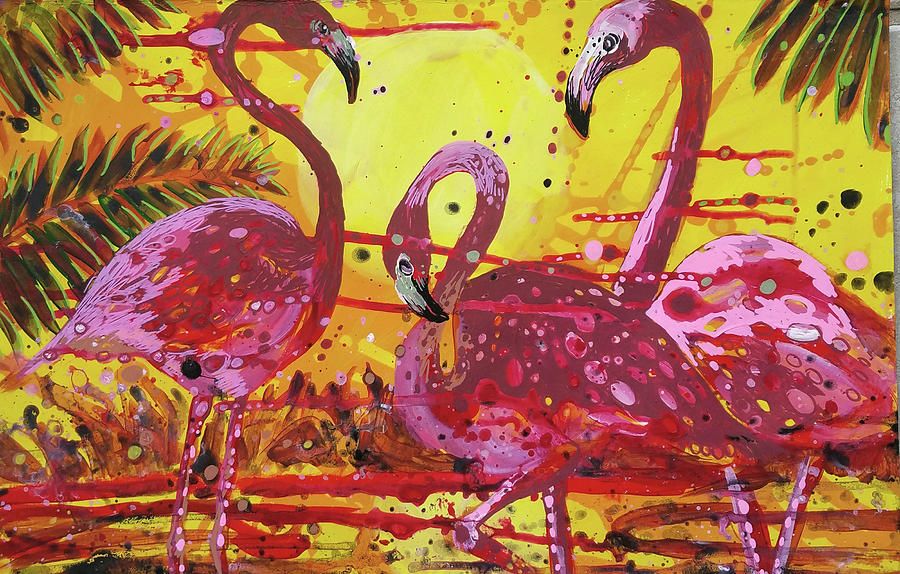 Flamingo Sunset Painting by Tilly Strauss