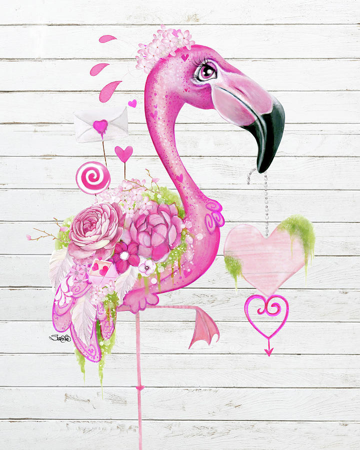 Flower Mixed Media - Flamingo Valentine by Sheena Pike Art And Illustration