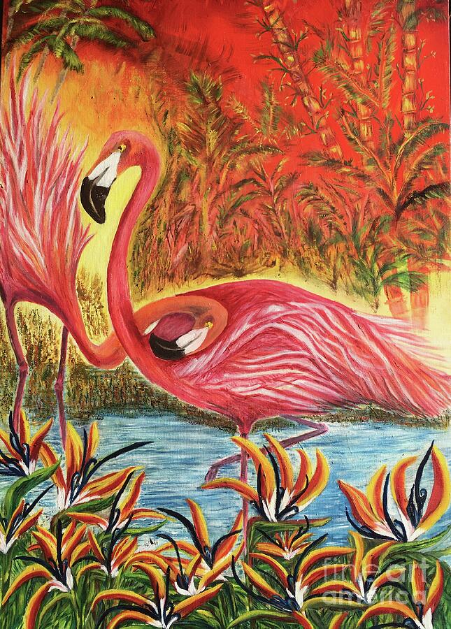 Flamingoes Just Love Painting by Michael Silbaugh