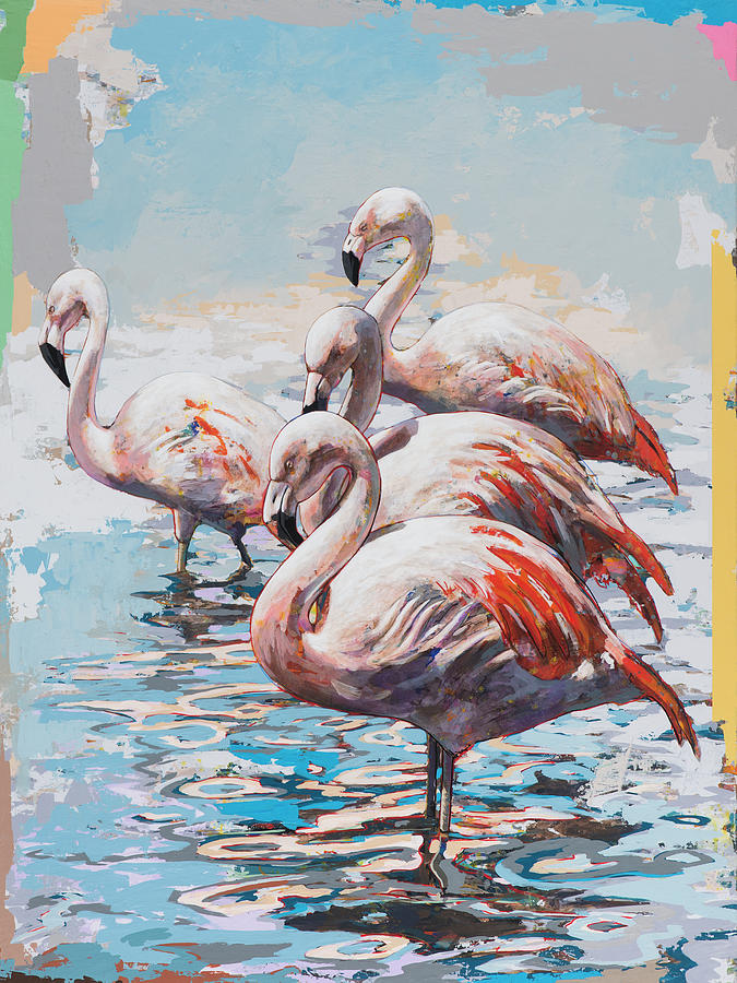 Flamingos #3 Painting by David Palmer