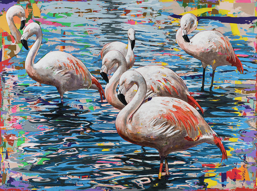 Flamingos #4 Painting by David Palmer