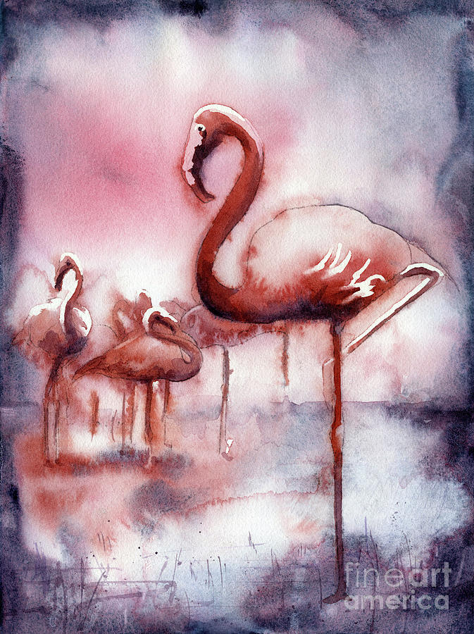 Flamingos III Painting by Ryan Fox