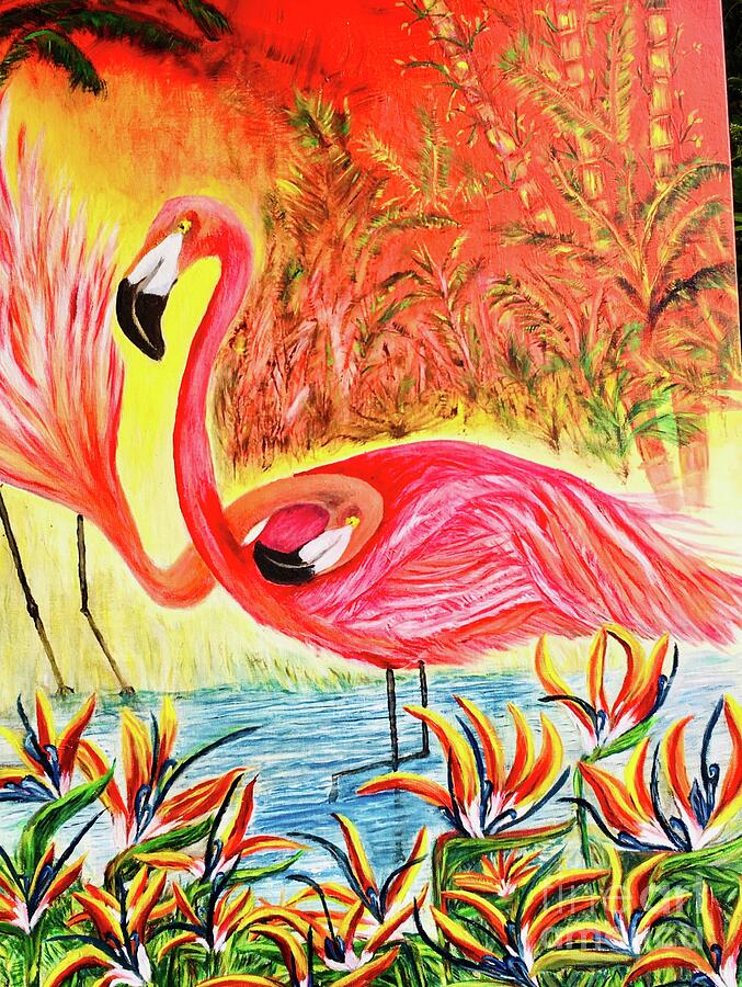 Flamingos Just Love II Painting by Michael Silbaugh