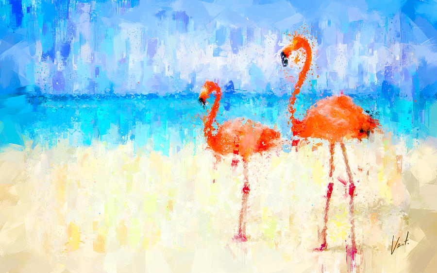 Flamingos Painting by Vart Studio