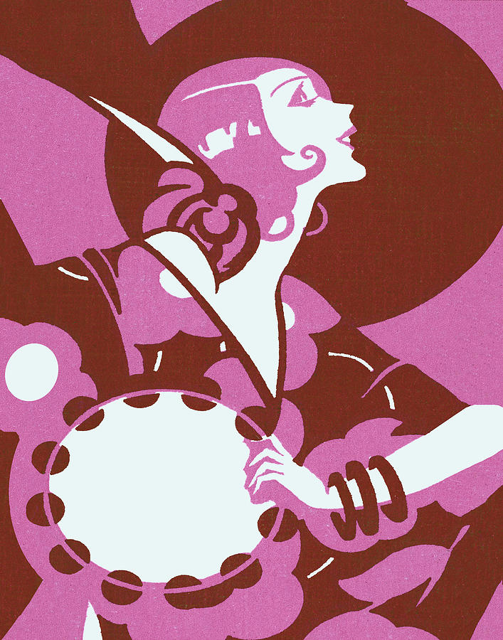 Music Drawing - Flapper Woman and Tambourine by CSA Images