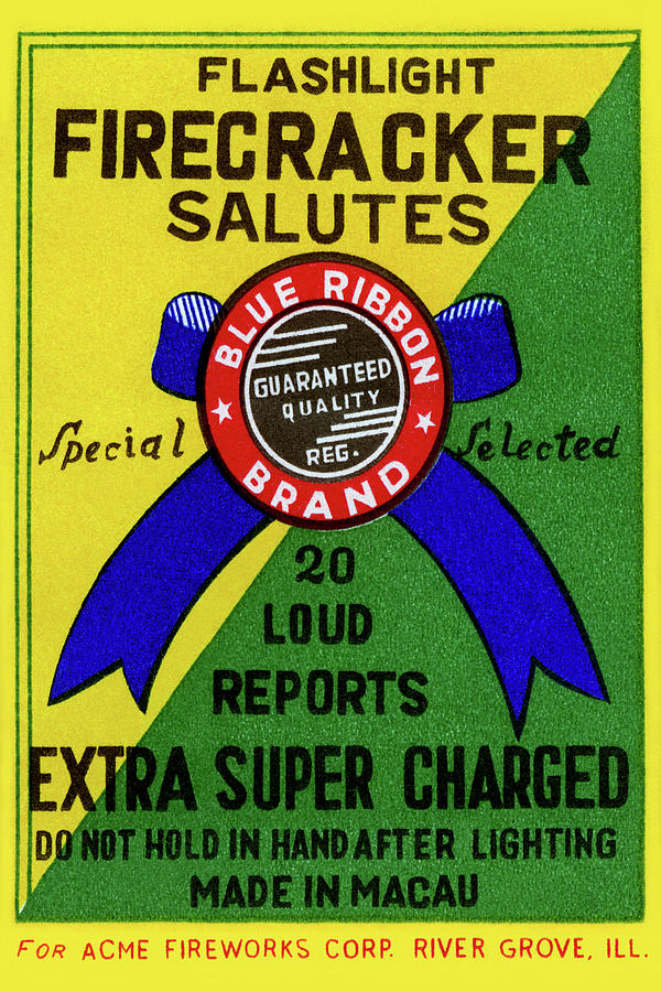 Flashlight Firecracker Salutes - Blue Ribbon Brand Painting by Unknown