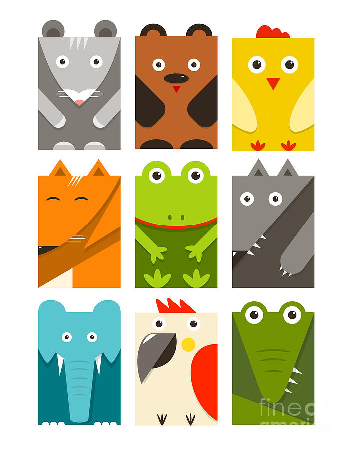 Crocodile Digital Art - Flat Childish Rectangular Animals Set by Popmarleo Crocodile Digital Art - Flat Childish Rectangular Animals Set by Popmarleo
