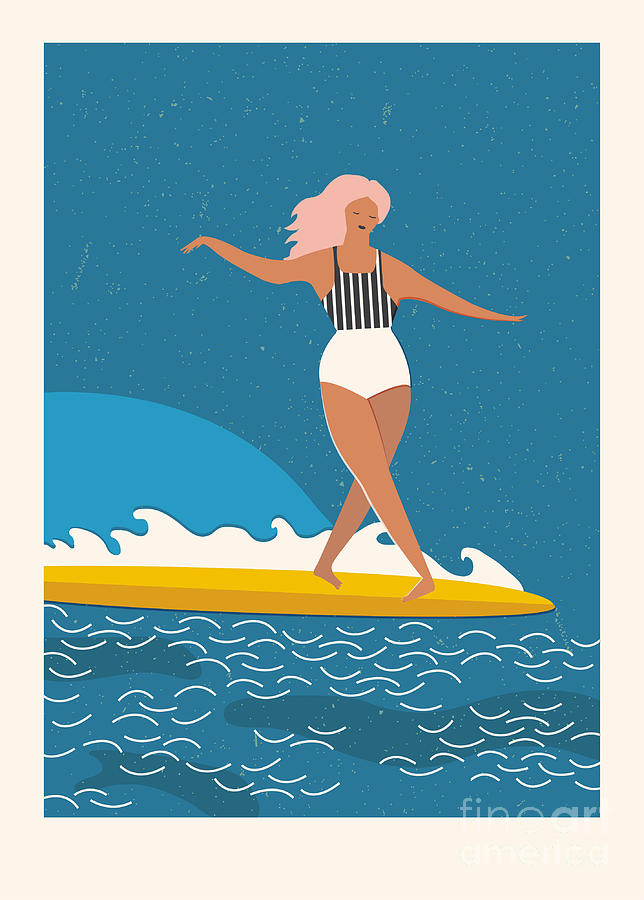 Deco Digital Art - Flat Illustration With Surfer Girl by Nicetoseeya