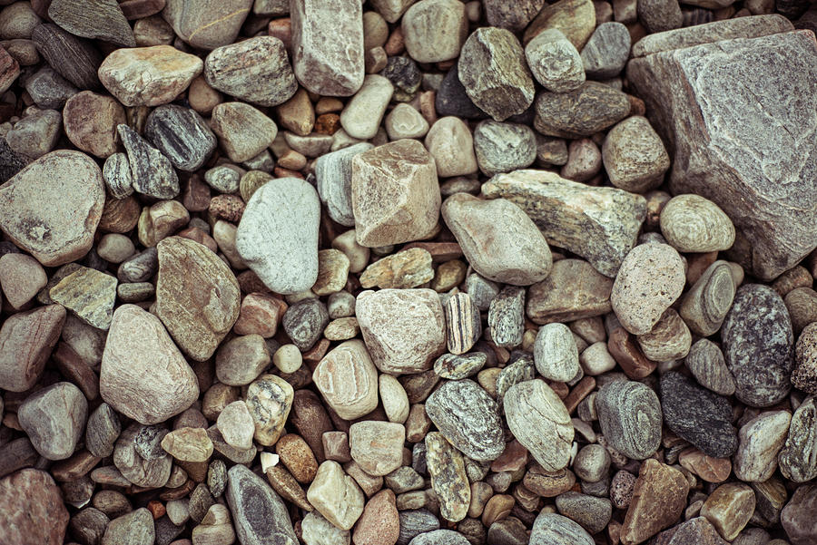 Flat Lay Birds Eye Of Pretty Pebbles And Stones On Beach Photograph by ...