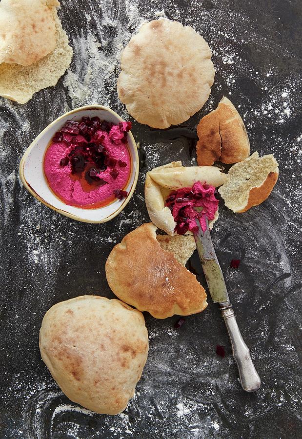Flatbreads With A Beetroot Dip lebanon Photograph by Robbert Koene