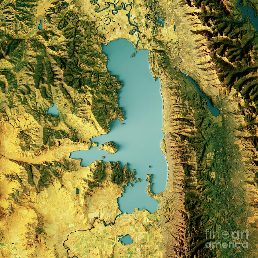 Flathead Lake 3d Render Topographic Map Color Frank Ramspott 