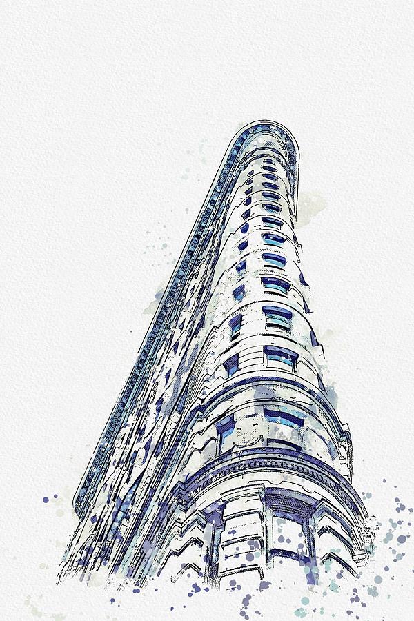 Flatiron Building watercolor by Ahmet Asar Painting by Celestial Images