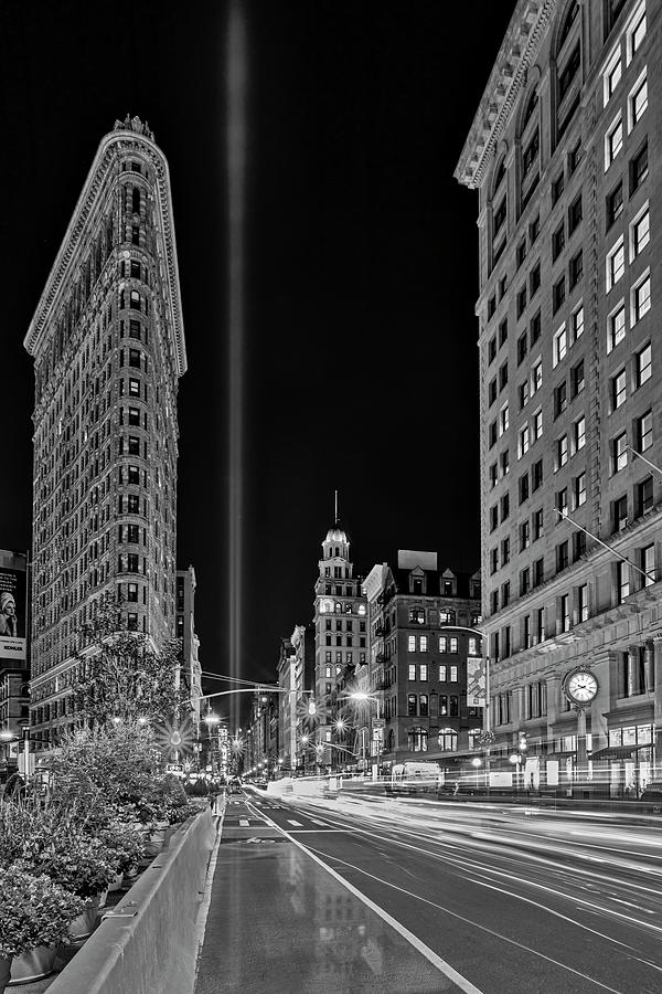 Flatiron NYC 911 Tribute In Light BW Photograph by Susan Candelario