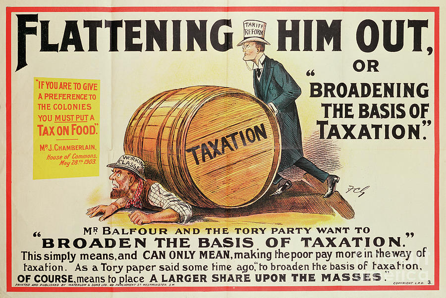 Flattening Him Out Or Broadening The Basis Of Taxation, 1903 Print Painting by English School