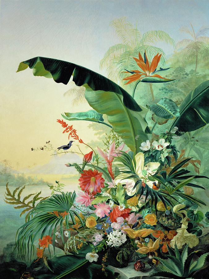 Fleurs exotique, 1836 Exotic flowers from tropical countries. Canvas, 162 x 121 cm. Painting by Jean Benner-Fries