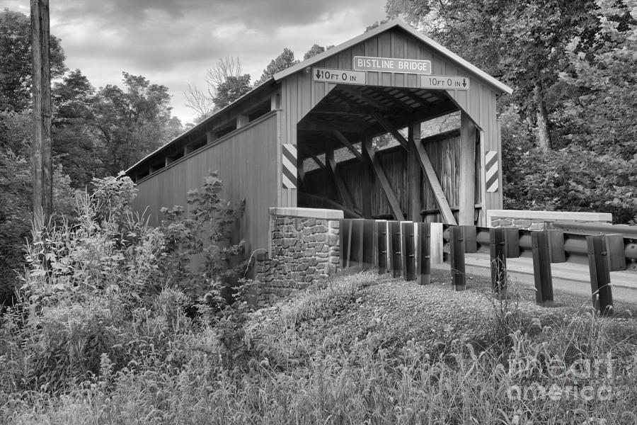 Flickingers Mill - Bristline Covered Bridge Black And White Photograph by Adam Jewell