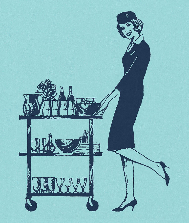 Transportation Drawing - Flight Attendant with a Cart by CSA Images