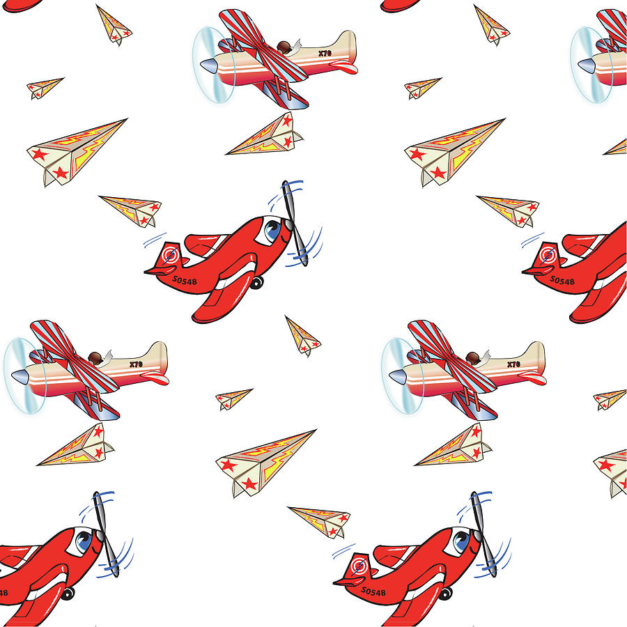Space Mixed Media - Flight Happy Planes Pattern 1 by Sher Sester
