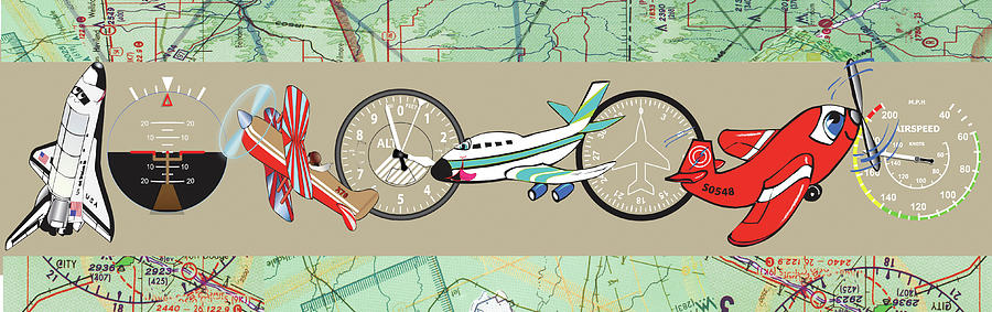 Airplane Mixed Media - Flight Instruments Border by Sher Sester