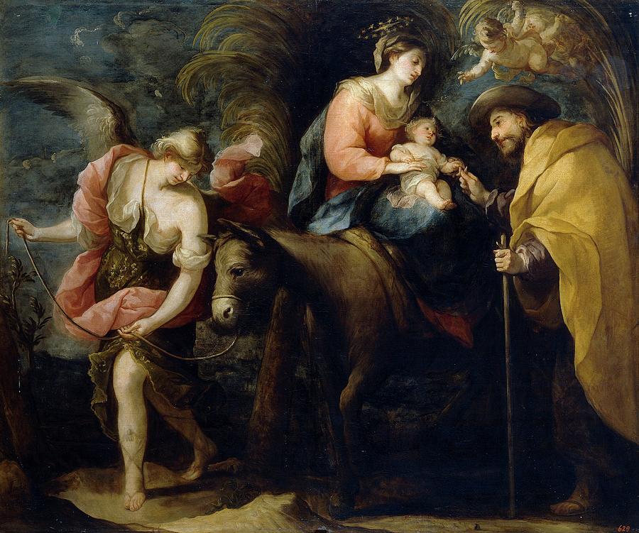 Flight into Egypt, ca. 1670, Spanish School, Canvas, 209 cm x 250 cm, P02872. Painting by Jose Moreno -c 1642-c 1674-