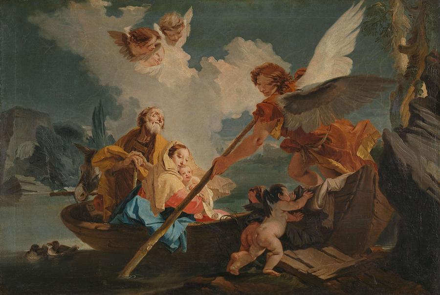 Flight into Egypt. Painting by Giovanni Battista Tiepolo -follower of-