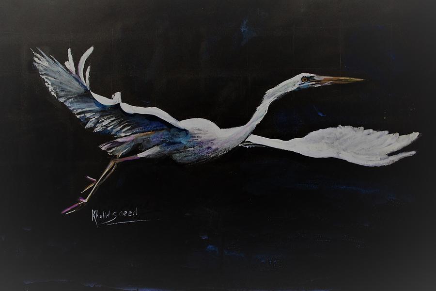 Heron Painting - Flight on Florida by Khalid Saeed