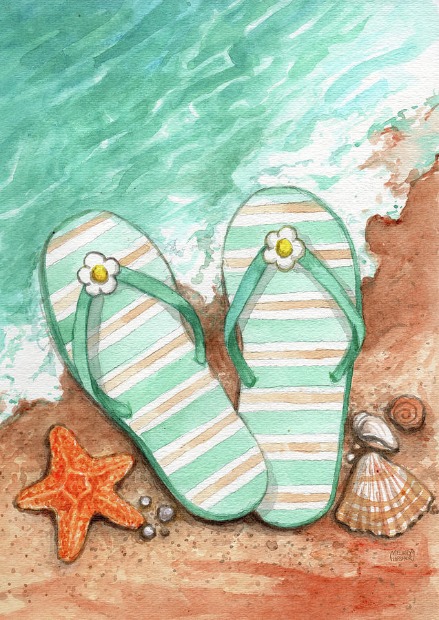 Flip Flops On The Beach Plain Painting by Melinda Hipsher - Fine Art ...