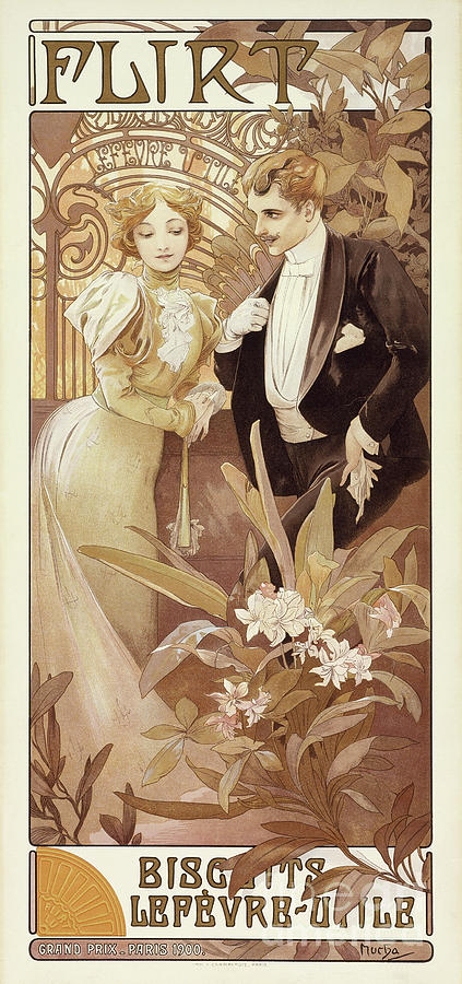 Flirt Vintage Poster by Mucha Painting by Alphonse Marie Mucha