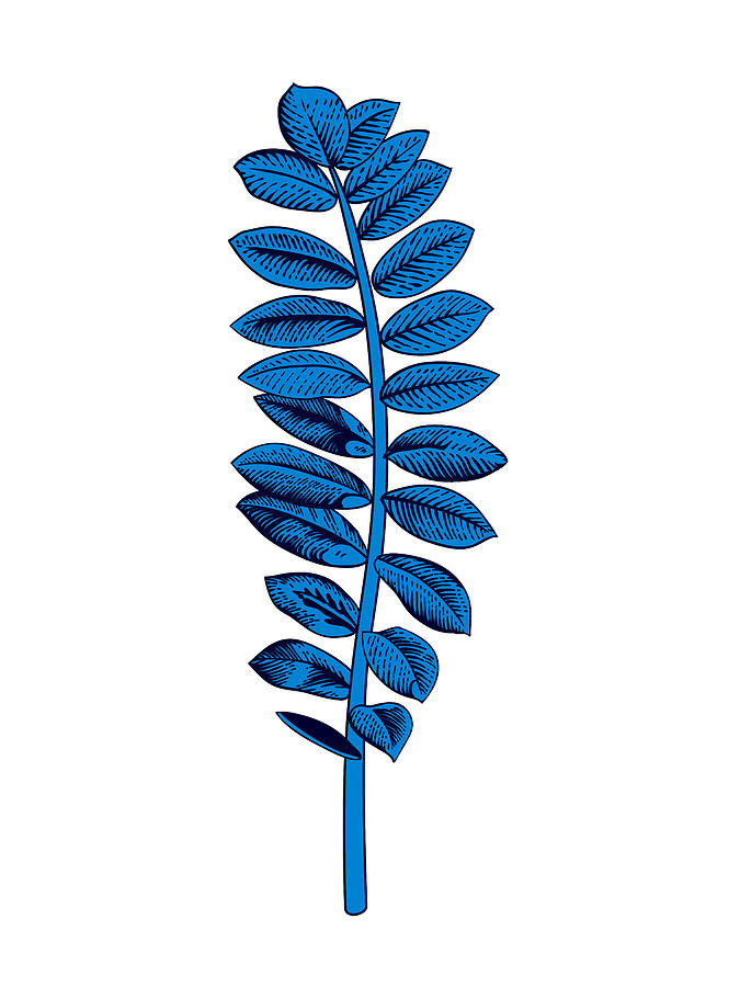 Vintage Mixed Media - Floating Blue Leaf Branch by Naxart Studio