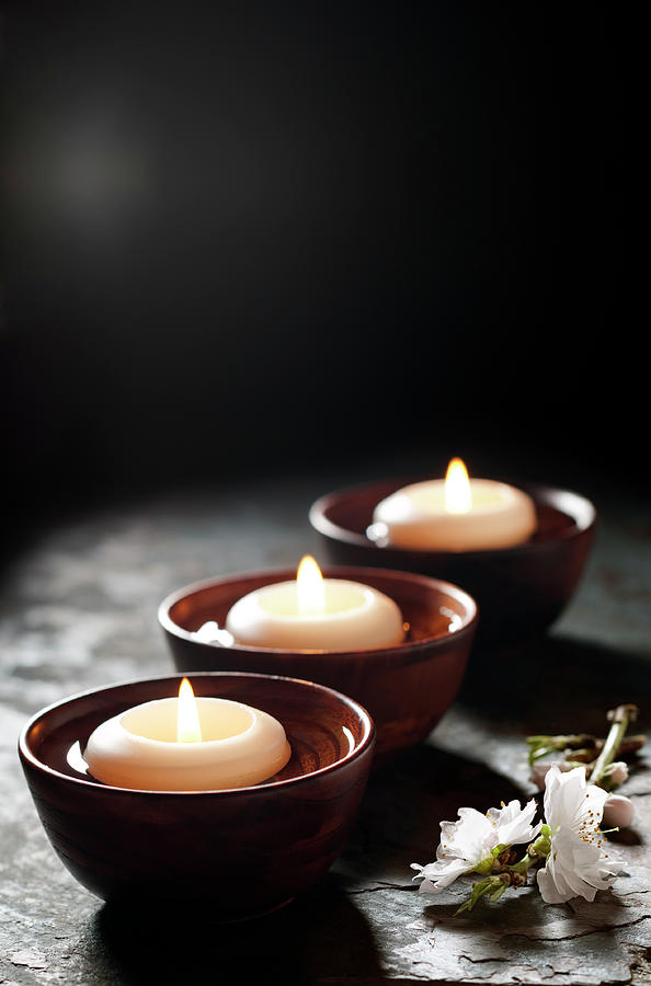 Floating Candles In A Zen Background Photograph by Nightanddayimages