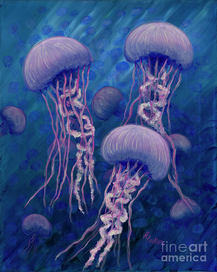 Floating Jellies Painting by Rebecca Parker