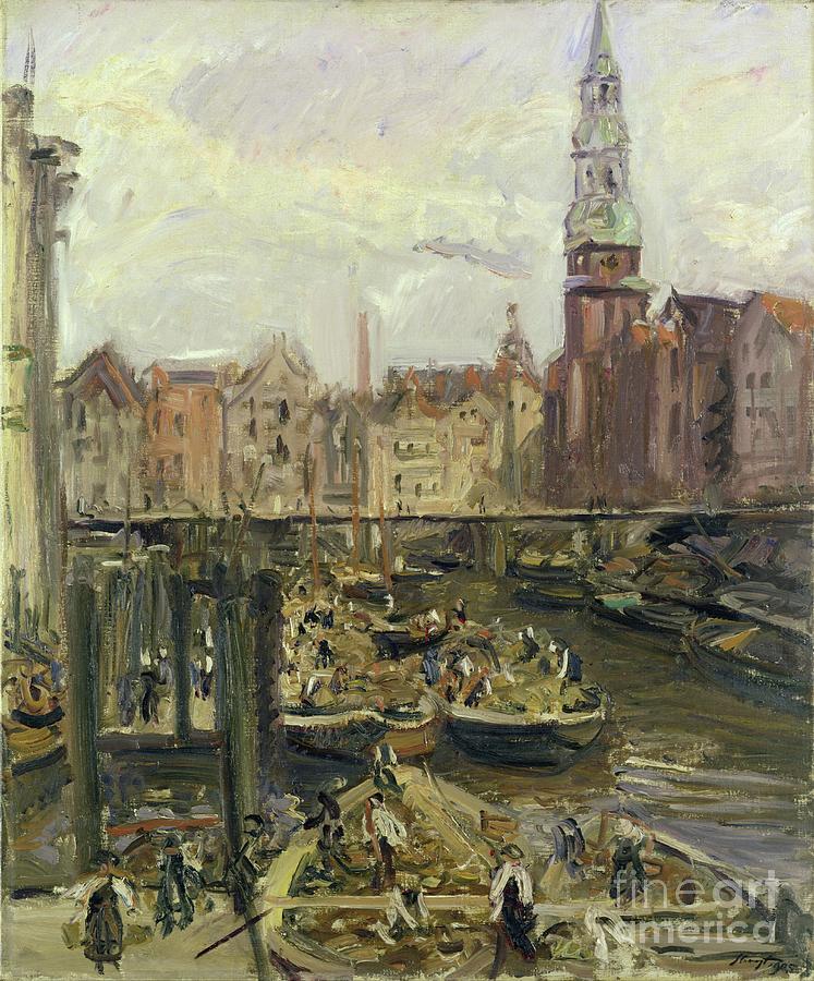 Floating Market On A Canal In Hamburg, 1905 Painting by Max Slevogt