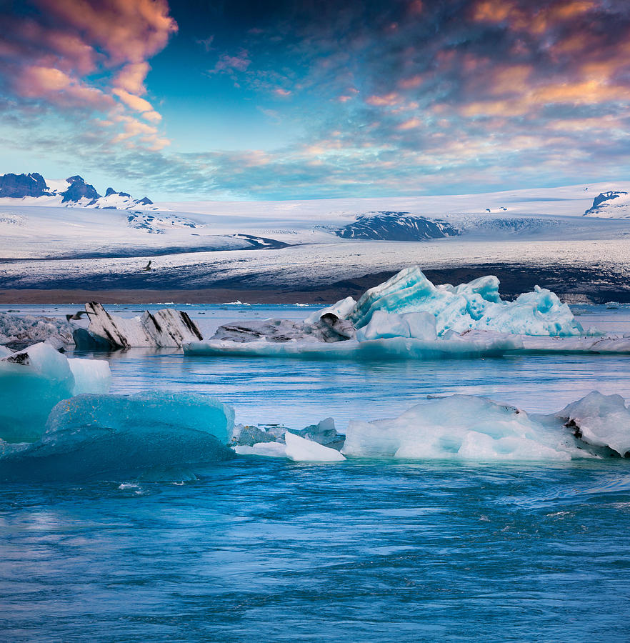 Landscape Photograph - Floating Of Blue Icebergs by Andrew Mayovskyy