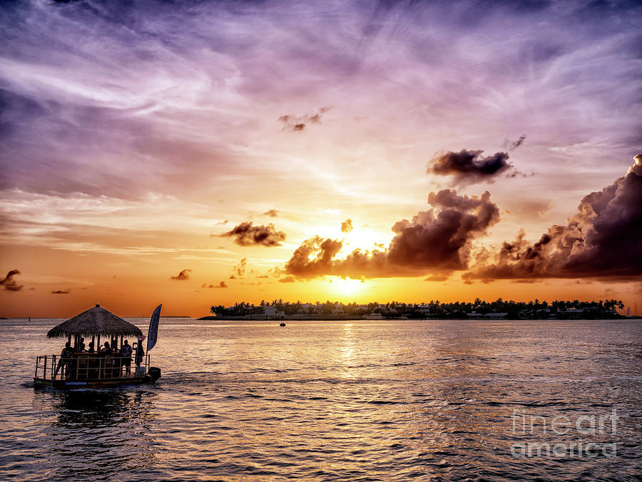 Floating Tiki Bar at Sunset in Key West Photograph by John Rizzuto