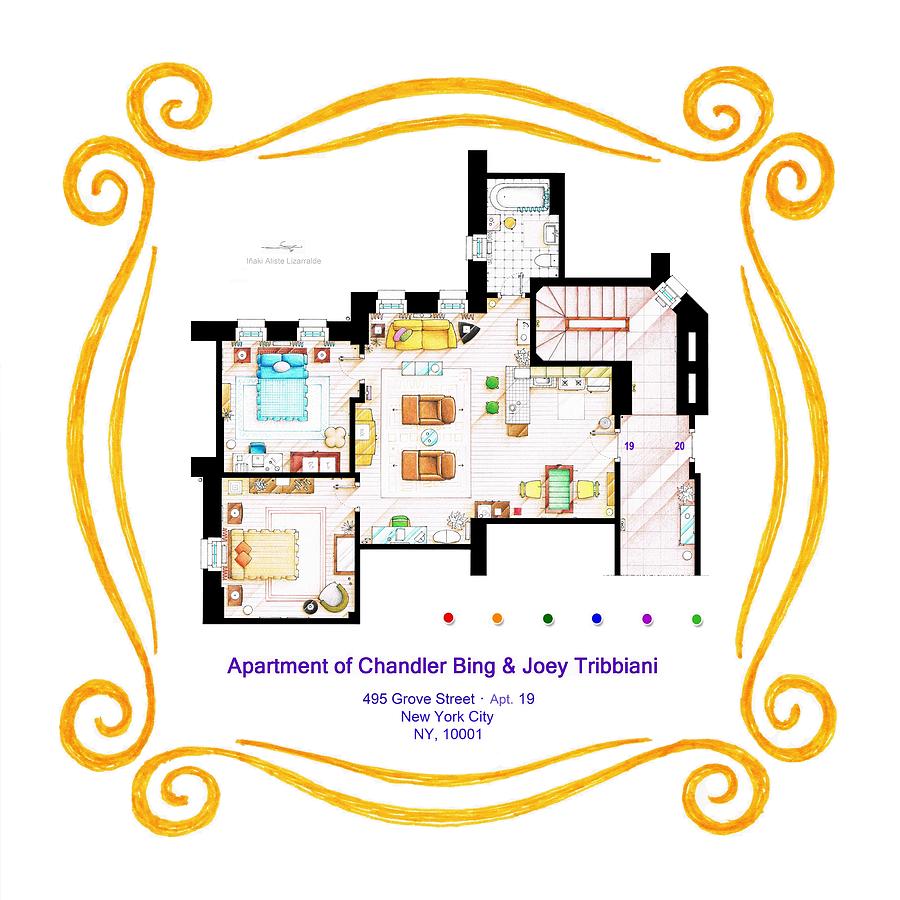 Plan Drawing - Floorplan of Chandler and Joey from FRIENDS by Inaki Aliste ...