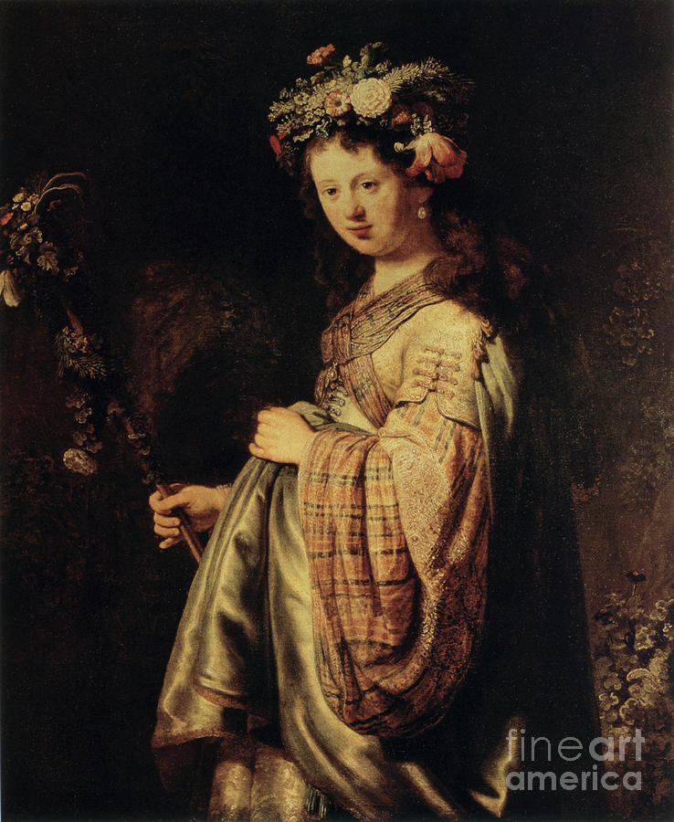 Flora, 1634. Artist Rembrandt Harmensz Drawing by Print Collector