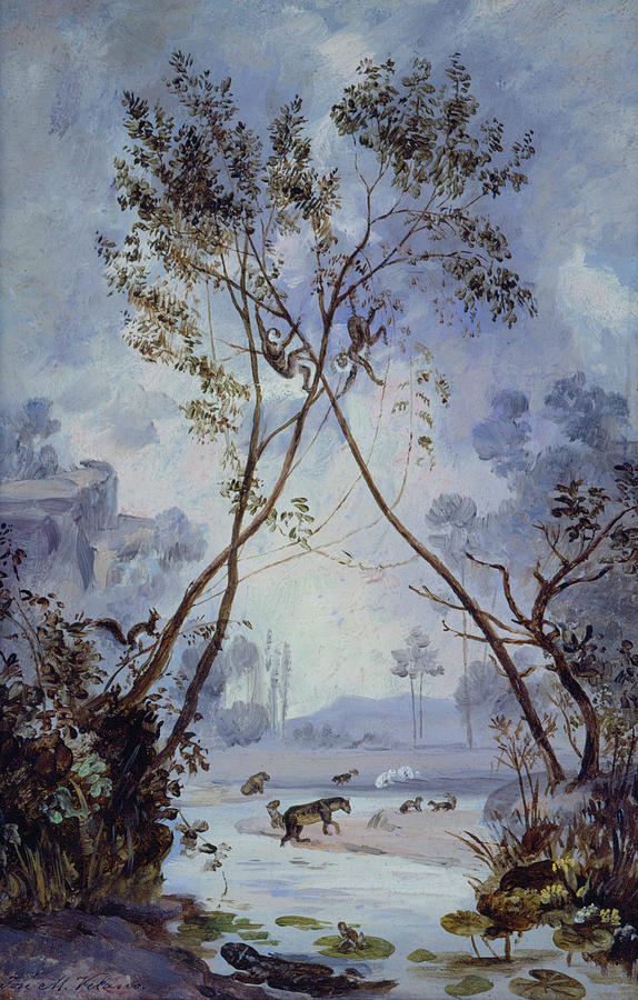 Flora and Fauna from the Miocene Cenozoic Period. Evolution of Continental Life on Earth Painting by Jose Maria Velasco Gomez