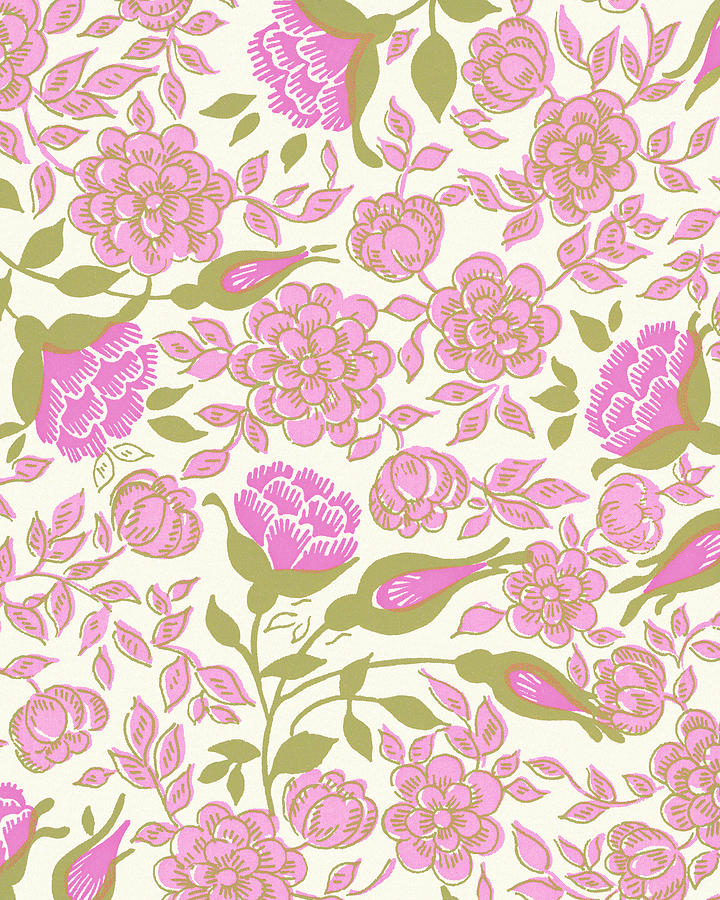 Vintage Drawing - Floral Background by CSA Images