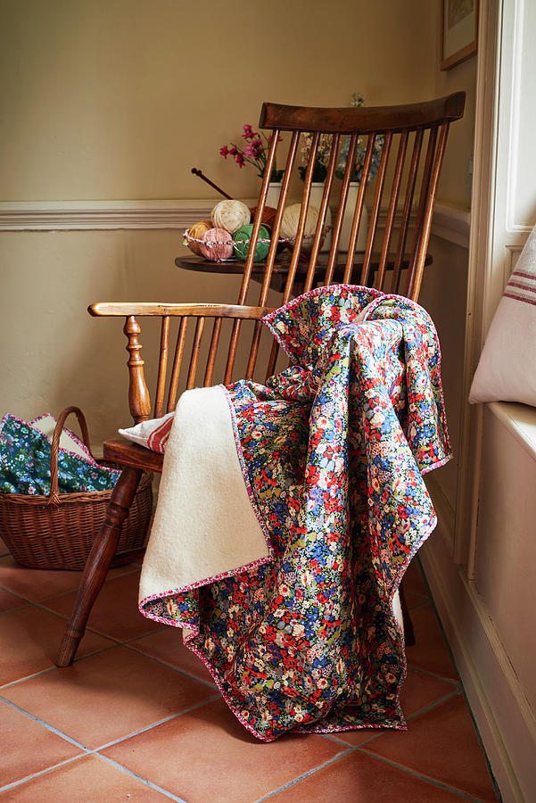 Floral Blanket Draped Over Windsor Armchair Photograph by Catherine Gratwicke