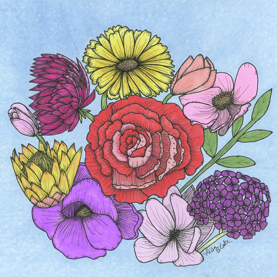 Floral Bouquet Drawing by Lisa Blake Floral Bouquet Drawing by Lisa Blake