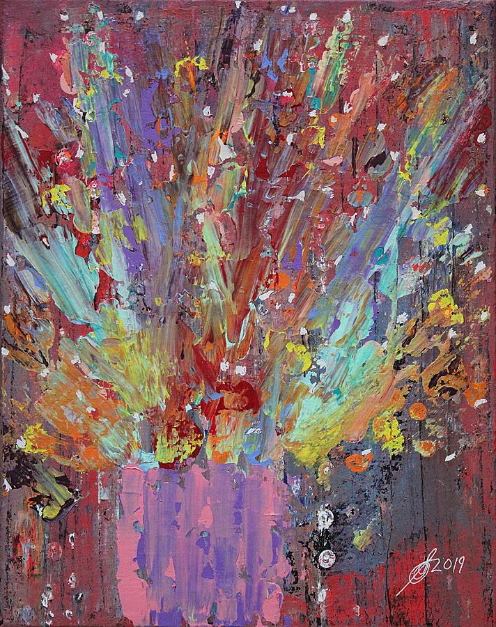Floral Burst original painting Painting by Sol Luckman