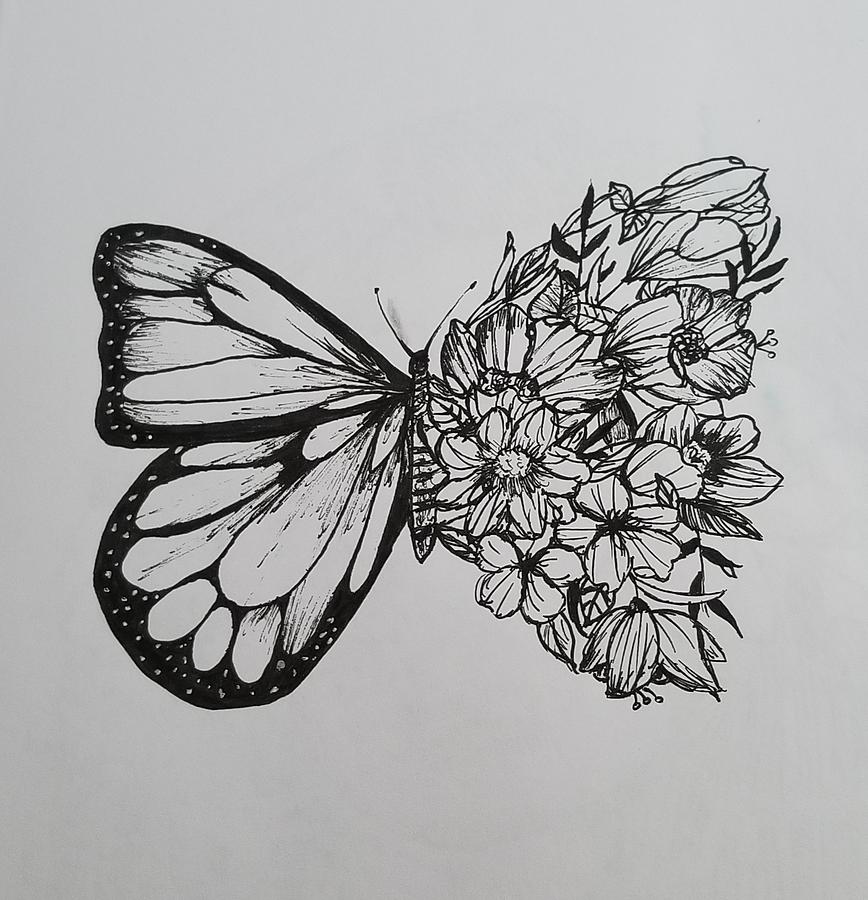 Half Butterfly Half Flower Drawing - Best Tattoo Ideas for Silhouette.
