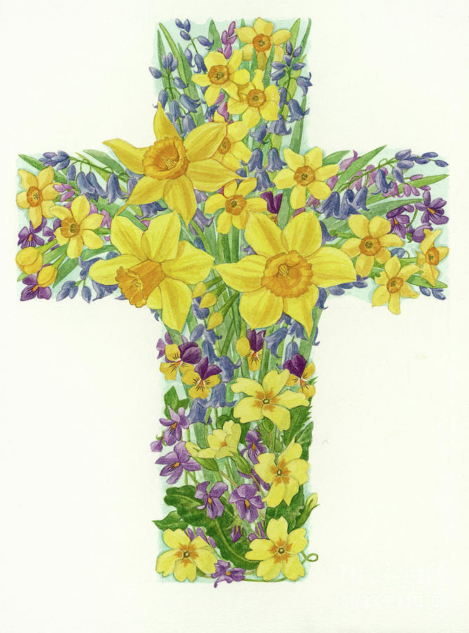 Floral Cross I Painting by Linda Benton