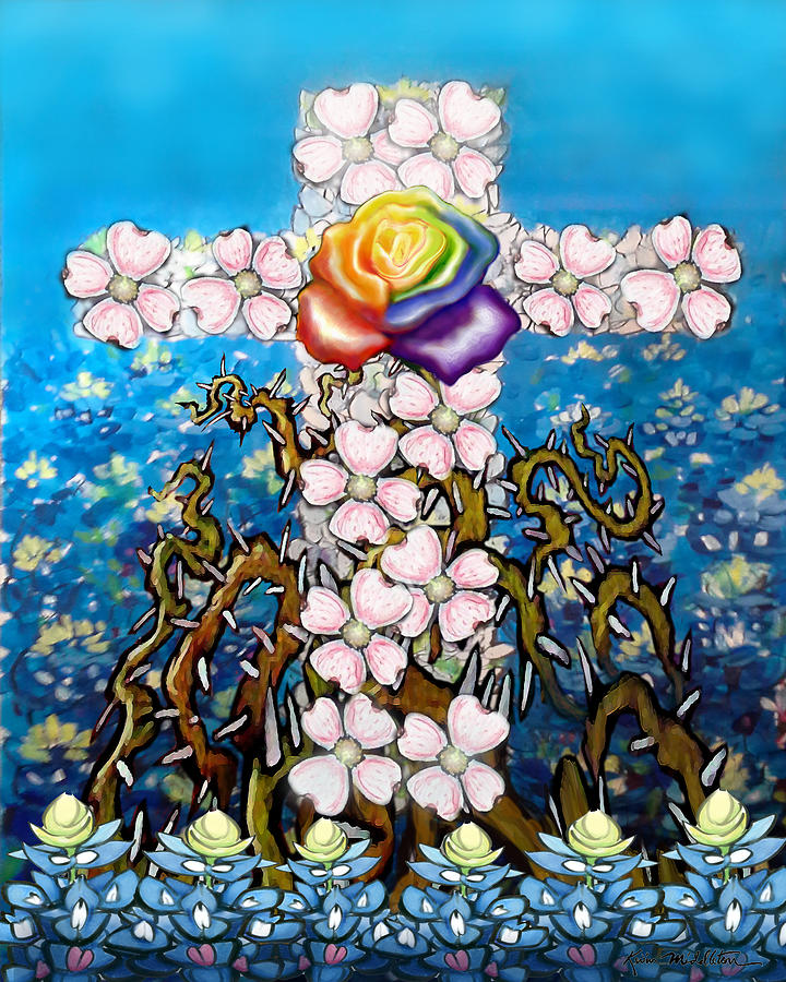 Floral Cross Rainbow Rose Painting by Kevin Middleton