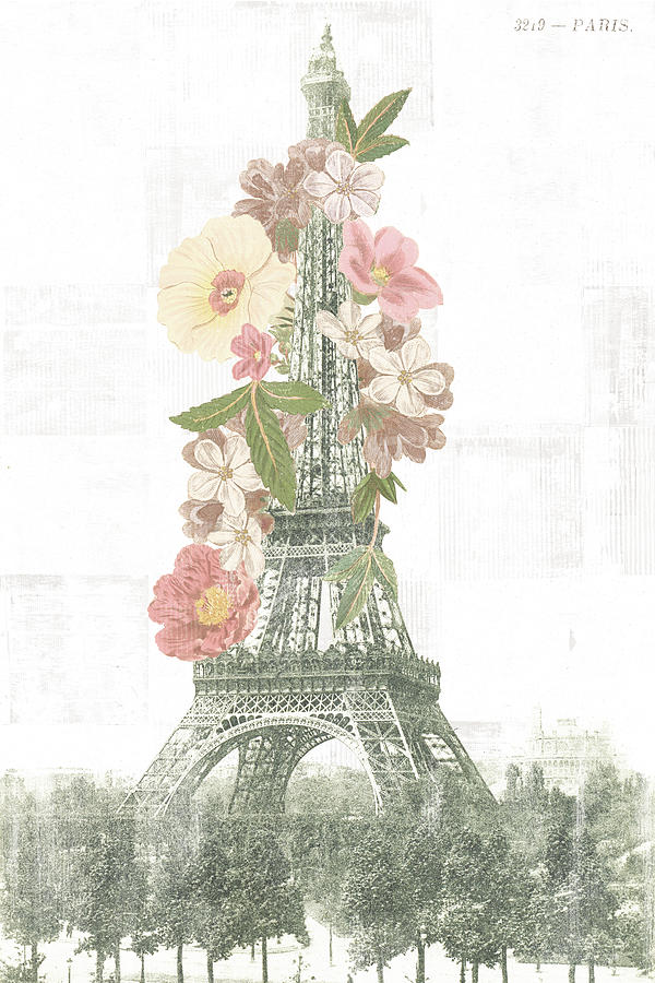 Eiffel Tower Photograph - Floral Eiffel Tower Neutral by Wild Apple Portfolio