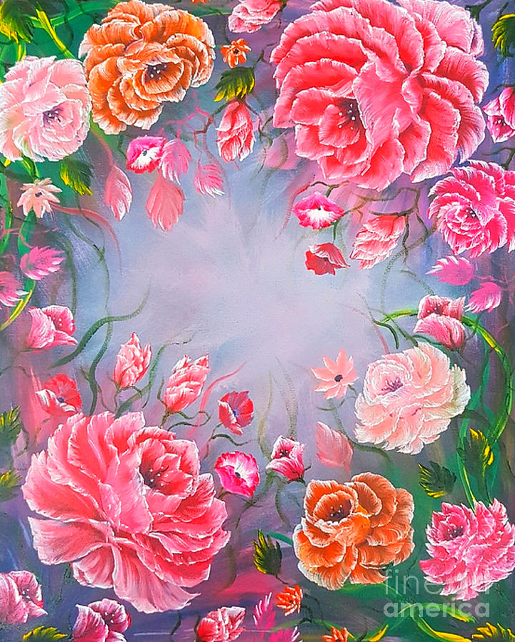 Floral Enchanting Roses Red Glow Painting
