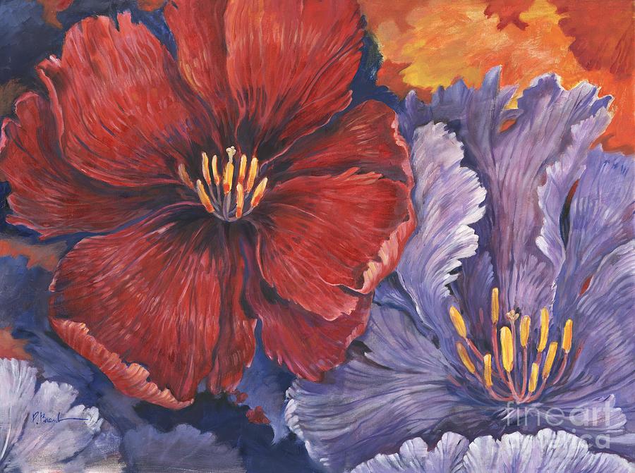 Flowers Still Life Painting - Floral Explosion - Red and Purple by Paul Brent