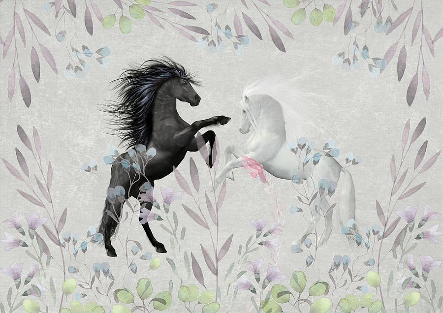 Fantasy Mixed Media - Floral Fantasy Horses by Amanda Jane