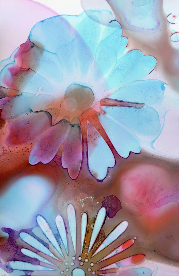Floral flower daisy alcohol ink abstract painting Painting by Jane Linders